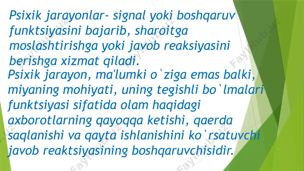 tish), obraz xotirasi (narsalarning tasviri va xususiyatlarini esda tutish), soʻz-mantiq xotirasi (narsalarning mohiyati, mazmunini soʻz bilan ifodalangan hodda esda tutish) kabi turlarga boʻlinadi. bulardan insonda soʻz-mantiq xotirasi yetakchi oʻrin tutadi. 13 foydalanilgan adabiyotlar: 1.pedagogika va psixologiya bakalavriat ta’lim yo‘nalishi talabalari uchun darslik. 2.p.i. ivanov m.e. zufarova e’tiboringiz uchun rahmat image1.jpeg image2.jpeg image3.jpeg /docprops/thumbnail.jpeg