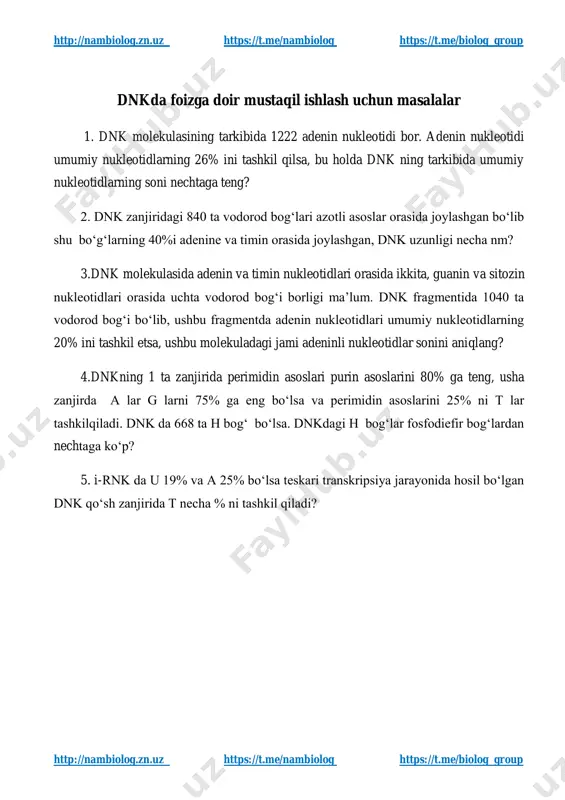 dnkdagi nukleotidlar foizini aniqlashga doir masalalar ishlash - Page 4