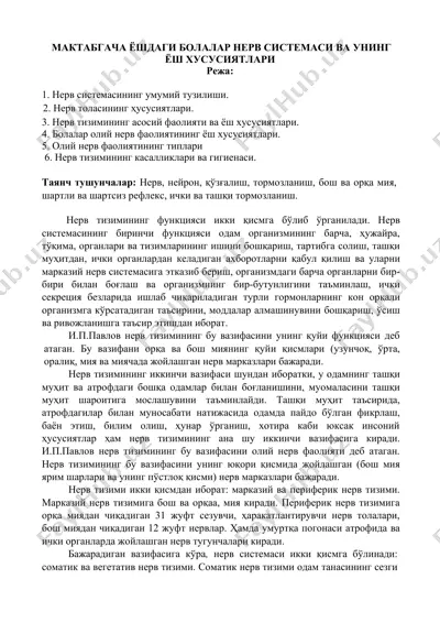 maktabgacha yoshdagi bolalar nerv sistema va uning yosh xususiyatlari — DOCX
