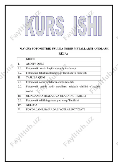 fotometrik usulda nodir metallarni aniqlash (analitika kurs ishi) — DOCX