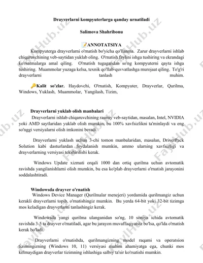 drayverlarni kompyuterlarga qanday urnatiladi — DOCX