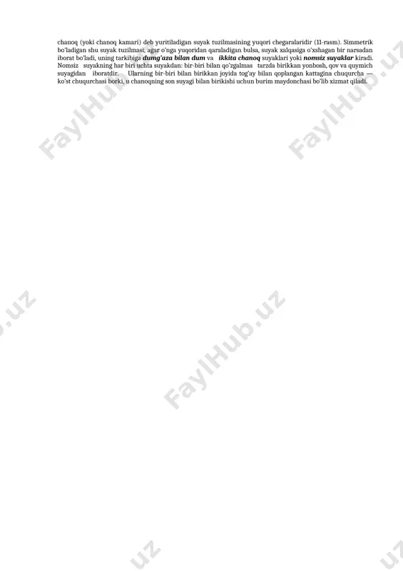 rdan pastda yotuvchi yuqori qismining xamisha qavariq. shaklda bulishini belgilab beradi. ko’krak qafasi deb ana shu qismi aytiladi (10- rasm). ko’krak qafasi suyak tog’aylardan iborat harakatchan tuzilma bo’lib, o’pka, yurak va ba’zi boshqa ichki organlarni uzida sak.laydigan joy xizmatini bajaradi. ko’krak qafasining yukrri qismida — oldingi, orqa va yon tomonlarida yelka kamari skeleti va muskulaturasi joylashgan bo’lib, bular ko’krak qafasi va umurtqa pog’onasiga harakatchan tarzda birikkan. yelka kamarining skeleti bilan muskulaturasi mustaqil xolda harakat qiluvchi sistemadir, ko’krak qafasi o’nga tayanch xizmatini o’taydi. maxsus muskullar tomonidan harakatga keltiriladigan ko’krak qafasi nafas harakatlarida aktiv ishtirok etadi. ko’krak qafasi past tomoni kesilgan va sagittal (oldingi-orka) yo’nalishda siqilgan, uchi bilan yuqoriga qarab turadigan tuxum shakliga egadir. uni 12 ta ko’krak umurtqalari, qovurg’alar va tush suyagi xosil qiladi. qovurg’alar uzun, yassi, bukik suyaklardan iborat bo’lib, deyarli parallel xolda va bir-biridan ma’lum masofada yotadi. odamda 12 juft qovurg’a bo’ladi, ular tartib bilan: i qovurg’a, iii qovurg’a …