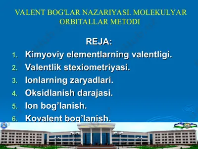 kimyoviy bog‘lanishlar nazariyasi taqdimoti — PPT
