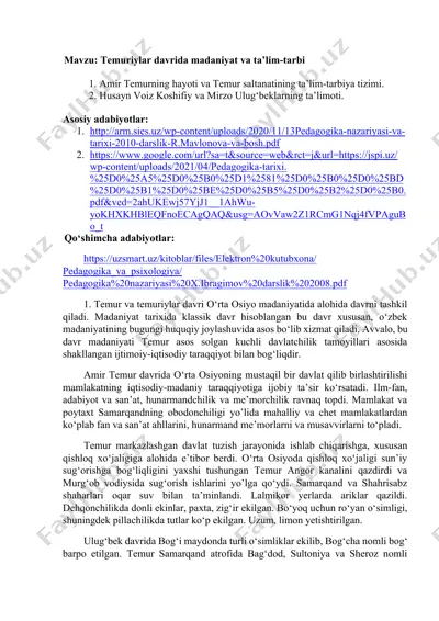 temuriylar davrida madaniyat va ta’lim-tarbi — DOCX