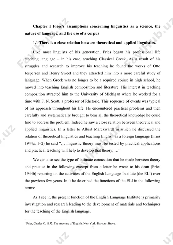 formal clues for syntactic relations in english. (b) original research in those aspects of other languages for whose speakers materials in english are being prepared – aspects which are necessary to sound work and for which the necessary research has not yet been done. an example of such research is the work done on the segmental phonemes of brazilian portuguese. (c) the compilation and analysis of pertinent research in english and in the languages of those for which english materials are being prepared. (d) compilation and analysis of research in matters of general linguistic import that bear upon the practical problems of teaching english. (b) the development of materials and techniques, including those to be used in the teaching of the english language at various levels and for students of various linguistic backgrounds. [[this section of the letter continues with a description of the materials already produced and in progress …