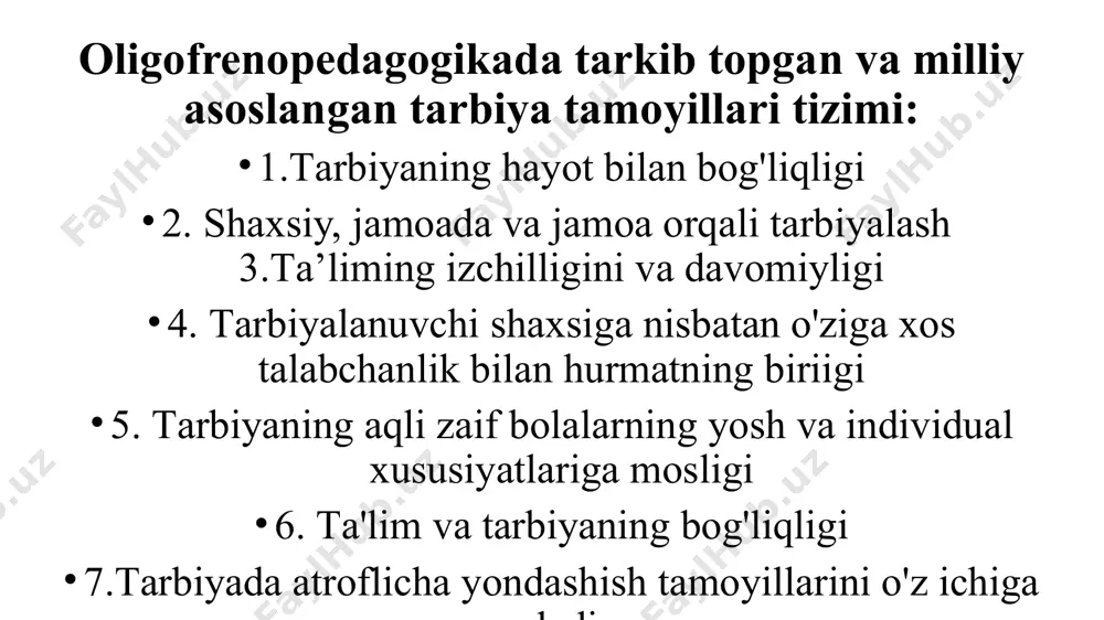 azifasini bajarishda tinchlik, osoyishtalik va tartibga rioya qilish: darsda o'zini to'g'ri tutish ko'nikmasi; navbatchi o'quvchi va o'qituvchilarga e'tiroz bildirmay itoat qilish odati; jamoa joylarida (teatr, ko'cha-ko'yda, magazinlarda) xulq-atvor qoidasiga amal qilish ko'nikmasi: qichqirmaslik, qattiq gapirmaslik, o'zining xulq-atvori haqida tanqidiy fikrlashga o'rgatish; shahar transportidan to'g'ri foydalana olish ko'nikmasi (to'g'ri chiqish va tushish, chipta olish); ko'chadan o'tish qoidasiga rioya qilish. 2. atrofdagilar bilan xushmuomala bo'lish ko'nikma, malaka va odatlarini vujudga keltirish: odobli salomlashish, xayrlashish, e'tibor, diqqat va xizmati uchun tashakkur bildirish ko'nikmasi; o'rtoqlarining iltimosini bajonu dil, vijdonan bajarish, o'z so'zining ustidan chiqish odatini tarbiyalash. 3 g'amxo'rlik, mehribonlik ko'rsatish ko'nikma, malaka va odatlarini tarbiyalash: betob va nimjon o'rtoqlariga yordam ko'rsatish ko'nikmasi; o'z o'rtoqlarining o'yin vaqtida, o'qishda erishgan muvaffaqiyatlarini to'g'ri baholay olish ko'nikmasi; o'rtoqlari bilan o'yinchoq, kitob, qalam, daftar va hokazolarni bo'lishish ko'nikmasi; qariya va betoblarga xizmat ko'rsatish ko'nikmasi; hayvonlarni boqish, o'simliklarni parvarish qilish ko'nikmasi. 4. jamoani tashkil qilish: jamoatchilikka oid topshiriqlami vijdonan bajarish …