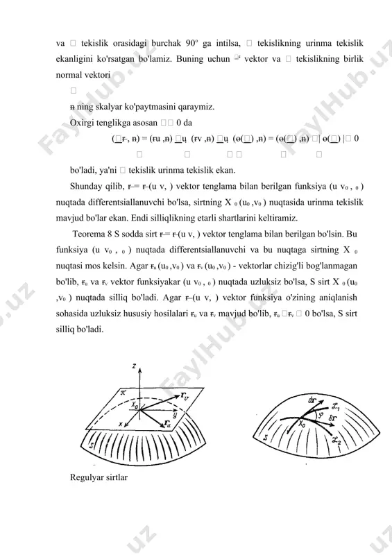 silliq sirt, sirtning urinma tekisligi va normali. silliqlikning etarli shartlari - Page 5