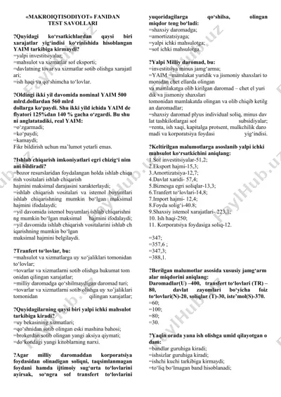 makroiqtisodiyot fanidan test savollari — DOCX