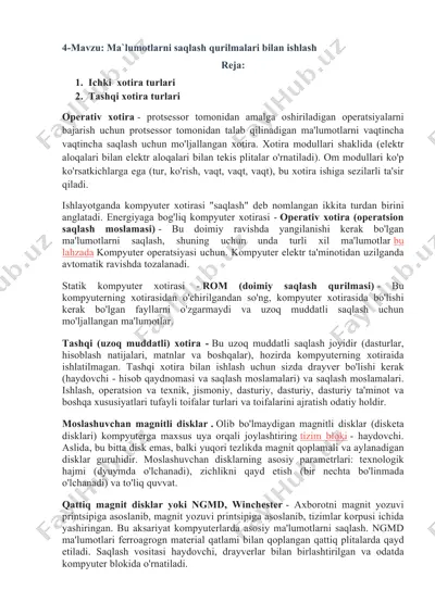 ma`lumotlarni saqlash qurilmalari bilan ishlash — DOCX