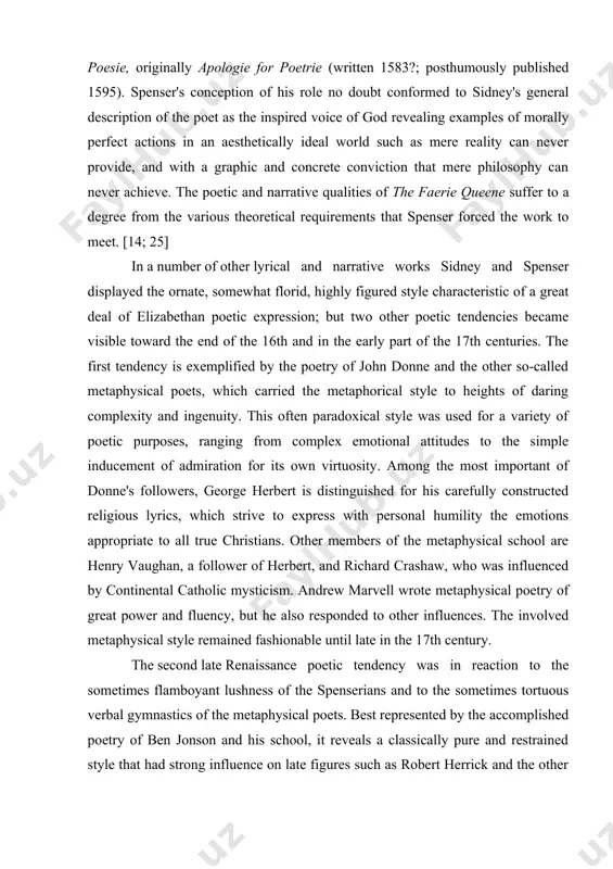 sponded to other influences. the involved metaphysical style remained fashionable until late in the 17th century. the second late renaissance poetic tendency was in reaction to the sometimes flamboyant lushness of the spenserians and to the sometimes tortuous verbal gymnastics of the metaphysical poets. best represented by the accomplished poetry of ben jonson and his school, it reveals a classically pure and restrained style that had strong influence on late figures such as robert herrick and the other cavalier poets and gave the direction for the poetic development of the succeeding neoclassical period. the poetry of the english renaissance between 1580 and 1660 was the result of a remarkable outburst of energy. it is, however, the drama of roughly the same period that stands highest in popular estimation. the works of its greatest representative, william shakespeare, have achieved worldwide renown. in the previous middle english period there had been, within …