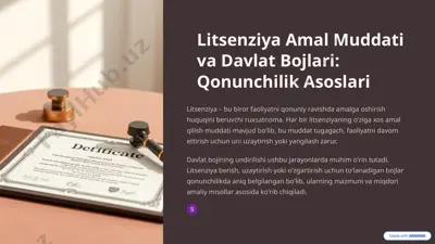 litsenziya amal muddati va davlat bojlari: qonunchilik asoslari — PPTX