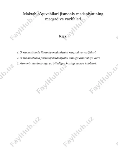 maktab o’quvchilari jismoniy madaniyatining maqsad va vazifalari — DOC