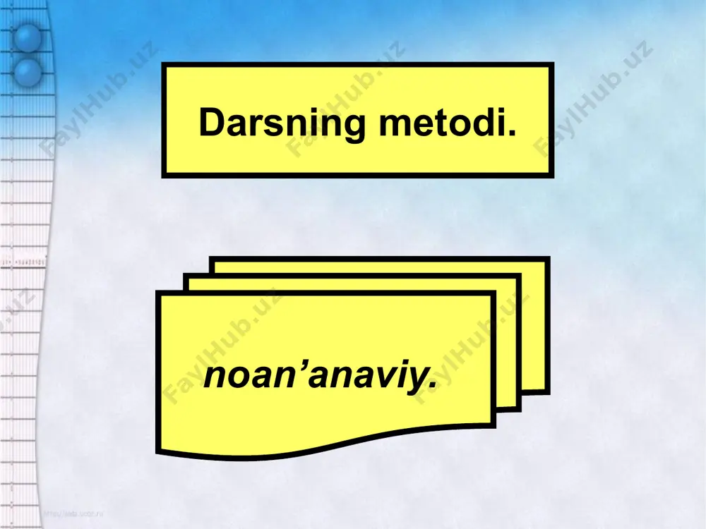 sayozligi 8-savol: dengiz va okeanlarning chuqurligi qanday asbob bilan o’lchanadi? javob: yexolot 9-savol: grunt suvi deb nimaga aytiladi. javob: yer ostidagi g’ovak jinslar orasidagi suvlarga aytiladi. 10-savol: amazonka havzasi maydoni qancha? javob: 7 mln km.2 yuqorida berilgan topshiriqlar bo’yicha guruhlarga rag’bat kartochkalari berib boriladi va dars yakunida ular sanaladi shunga ko’ra o’quvchilar baholanadilar. iii. uyga vazifa. atmosfera tuzilishi mavzusini klaster usulidan foydalanib o’qib kelish. t a m o m ! ! ! image2.jpeg image3.png image4.png image5.png image6.png image1.jpeg