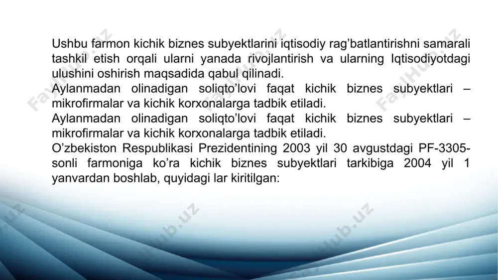 shumdan soliqka tortilmaydigan daromadlarni hamda yalpi tushumni kamaytirish uchun belgilangan soliq va to’lovlarni chegirib tashlash orkali soliq solinadigan baza aniqlanadi. yalpi tushumdan chegirib tashlanadigan daromadlarga quyidagi lar kiradi: davlat qimmatli qog’ozlari bo’yicha daromadlar; to’lov manbaida soliq solinadigan dividendlar va foizlar tariqasida olingan daromadlar; dividendlar tariqasida olingan va kaysi yuridik shaxsdan olingan bo’lsa, usha yuridik shaxsning ustav fondiga (ustav kapitaliga) yo’naltirilgan daromadlar. hisobot yilida aniqlangan o’tgan yillardagi daromadlar. mazkur daromadlarga ular kaysi davrda paydo bo’lgan bo’lsa, usha davrdagi qonun xujjatlariga muvofik soliqlar va boshqa majburiy to’lovlar bo’yicha o’tkazilgan hisob-kitoblar inobatga olingan holda soliq solinishi kerak; ko’p oborotli qaytariladigan taraning qiymati, agar uning qiymati tovarlarni (ishlar va xizmatlarni) realizasiya qilishdan olingan tushumning tarkibiga ilgari kiritilgan bo’lsa; mahsulot yetkazib beruvchilarning siylovi (skidka) tariqasida va asosiy vositalarni tugatish natijasida olingan boshqa daromadlar. avtomobillarga yokilgi kuyish shoxobchalari uchun: jismoniy shaxslardan transport vositalariga benzin, dizel yokilgisi va gaz ishlatganlik uchun olinadigan soliq so’mmasiga; benzin, dizel yokilgisi …