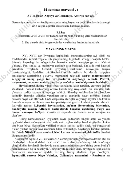 seminar mavzusi: xviii asrlar angliya va germaniya, avstriya san’ati — DOC