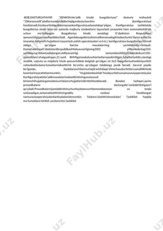 hisobi iqtisodiy adabiyotlarda ma’lum xo’jalik sub’ekti to’g’risidagi moliyaviy axborotni o’lchash, ishlash va topshirishni amalga oshirish tizimi deb ham ta’riflanadi. hayotda ko’pincha buxgalteriya hisobi bilan hisobchilik tushunchasi chalkashtirib yuborilgan. vaholanki hisobchilik – buxgalteriya hisobini yuritish jarayoni, xo’jalik muomalalarini qayd qilish va hisob xujjatlarini saqlash jarayonidir. bu beixtiyor va qayta-qayta bajariladigan ish buxgalteriya hisobining bir qismidir. buxgalteriya hisobi esa o’zida axborotdan foydalanuvchilarning talablariga javob beradigan axborot tizimini yaratishni ham qamrab oladi. uning asosiy maqsadi axborotni tahlil qilish, tushuntirish va foydalanishdir. buxgalteriya hisobi tizimlar ijrosini aks ettirish, smetalar tuzish, muomalalarni tahlil qilish, auditorlik tekshiruvlar o’tkazish, soliqlarni o’z vaqtida hisoblash va uni rejalashtirishdan iborat. yuqorida aytilganlarga asoslanib, buxgalteriya hisobining vazifalariga quyidagilarni kiritish mumkin: asosiy fondlar, tovar-moddiy boyliklar, pul mablag’larining kelib tushishi va ularning harakatini to’la va o’z vaqtida aks ettirilishini ta’minlash; mahsulot ishlab chiqarish, ularni sotish, mehnat unumdorligi, foyda, rentabellik, mehnat haqi fondi, kapital sarflar, byudjet va boshqa tashkilotlar bilan hisoblashish va boshqa ko’rsatkichlar …