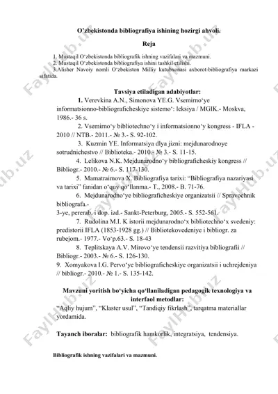 o'zbekistonda bibliografiya ishining hozirgi ahvoli — DOCX