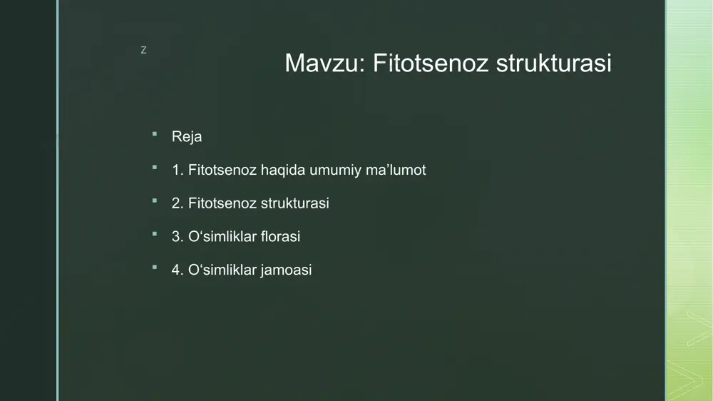um geografik joyga tegishli bo‘lib, uning hozirgi tabiiy sharoiti o‘tmishi bilan bog‘liq. yer yuzasidagi bosh-qa floralar bilan doimiy munosabatda bo‘ladi. flora tushunchasi ma’lum hududdagi barcha o‘simliklarning turlarini o‘z ichiga oladi. qisqacha aytganda ma’lum bir joyda o‘suvchi o‘simlik turlarining yig‘indisi yoki ro‘yxatini tushunamiz. o‘zbekiston o‘simliklarga boy o‘lka. olti jildlik “o‘zbekiston flo-rasi” nomli yirik asarda ko‘rsatilishicha, mamlakatimizda 4148 turga mansub yovvoyi holda o‘suvchi o‘simliklar uchraydi. respublikamiz-ning boy xazinasi hisoblangan bu o‘simliklar turi cho‘l mintaqasidan tortib, to yaylov mintaqasigacha keng tarqalgan. z o‘zbekistonning yetuk botanik, geobotanik va sistematik olimi, akademik k. z. zokirov zarafshon tog‘ining boshlanishidan uning quyi etagigacha bo‘lgan yerlardagi o‘simliklar qoplamini uzoq yillar ilmiy yo‘nalishda o‘rganib, cho‘ldan yaylovgacha bo‘lgan yerlarda har xil o‘simlik qoplamida 2600 ga yaqin tur uchrashini e’tiborga olib, to‘rtta: cho‘l, adir, tog‘, yaylov mintaqalariga bo‘lishni, taklif etadi. bu atama-larni butun o‘zbekiston va o‘rta osiyo uchun qo‘llashni tavsiya qiladi. biz hozirgi vaqtda qaysi region o‘simliklar qoplamini o‘rgansak, shu atamalarni …