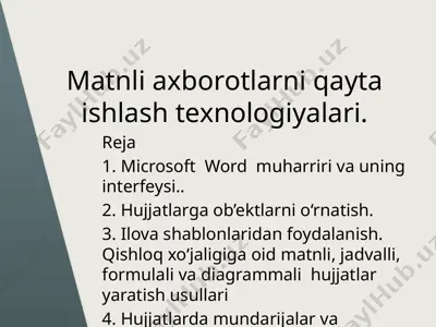 matnli axborotlarni qayta ishlash texnologiyalari — PPTX