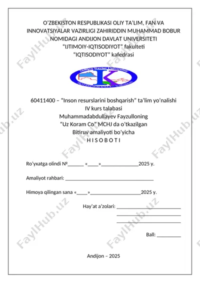 "inson resurslarini boshqarish" ta'lim yo'nalishi — DOCX