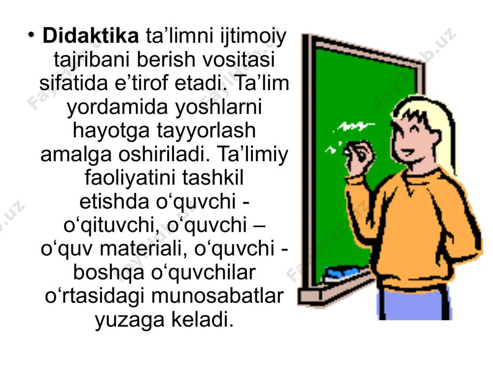 i (maqsadni) o’zatish va qabul qilish harakteriga qarab quyidagi sinflarga ajratiladi: so’z orqali ifodalanadigan metod. ko’rgazmali metod. amaliy metod. bosqichlar idrok etish bilimlarni egallash bosqichlari o‘quv materialini anglab yetish bilimlarni mustahkamlash bilimlarni amali- yotda qo‘llash e’tiboringiz uchun rahmat !!! image1.jpeg image2.png image3.png image4.png image5.jpeg image6.gif image7.jpeg image8.jpeg /docprops/thumbnail.jpeg