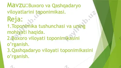 buxoro va qashqadaryo viloyatlarini toponimikasi — PPTX