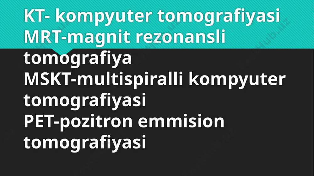 igining oʻtkir, oʻrtacha oʻtkir va surunkali xili farq qilinadi. qisqa vaqt ichida katta dozada nur taʼsir etganda, mas, atom va termoyadro qurollari portlaganda oʻtkir nur kasalligi kuzatiladi. odatda, kamroq dozadagi nur uzoq taʼsir etganda oʻrtacha oʻtkir va surunkali nur kasalligi roʻy beradi. kasallikning bir shakllari organizmga radiatsiya taʼsir etgach, oylar va yillar oʻtgandan keyin paydo boʻlishi bilan oʻtkir nur kasalligidan farq qiladi. nur kasalligini davolash prinsipi. brahiterapiya–bu radioktiv elementlarni organizmga implant sifatida joylashtirishga asoslanib,nur terapiyasining bir turi hisoblanadi.bu usulda radioaktiv izotoplar implantatsiya qilinadi va u ichki nu terapiyasi ham deyiladi. e’tiboringiz uchun tashakkur image2.jpeg image3.jpeg image4.jpeg image5.jpeg image6.jpeg image7.jpeg image8.jpeg image9.jpeg image10.jpeg /docprops/thumbnail.jpeg