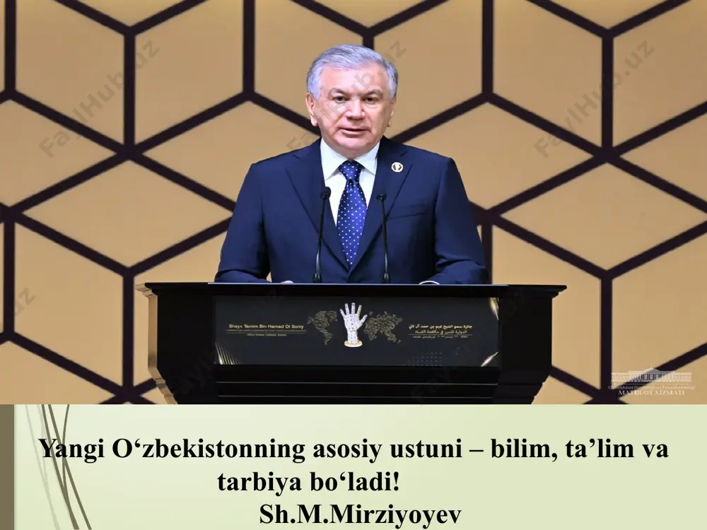 i restavratsiya qilinadi. 8. kino sohasi rivojlantiriladi. bu borada “tirik tarix” seriyasida vatanimizning shonli o‘tmishiga bag‘ishlangan filmlar yaratish dasturi ishlab chiqiladi. milliy seriallar bo‘yicha mavjud tizimni tubdan isloh etish, ularni g‘oyaviy-badiiy va texnik jihatdan jozibali darajaga yetkazish zarurligi ta’kidlandi. buning uchun it-park kabi erkin iqtisodiy zona – “cinema park” tashkil qilish tashabbusi ilgari surildi. 9. tasviriy va amaliy san’at sohasini rivojlantirish bo‘yicha dastur qabul qilinadi. jumladan, markaziy ko‘rgazmalar zali rekonstruksiya qilinib, jihozlanadi. badiiy fond hududida zamonaviy galereya binosi quriladi hamda 40 ta ijodiy ustaxonadan iborat yosh rassomlar markazi tashkil etiladi. xattotlik va miniatyura san’ati ta’limini amaliyot bilan bog‘lash maqsadida milliy usulda qog‘oz tayyorlash ustaxonasi tashkil etiladi. ma'naviy tarbiya muayyan shaxsning ma'naviy rivoji, dunyoqarashi, axloqiy qiyofasi, estetik didini o'stirishga yo'naltirilgan pedagogik faoliyat bo'lib, har qanday ma'naviy tarbiya ta'lim bilan chambarchas bog'liq holdagina mavjud bo'ladi o'zbekiston respublikasi prezidentining 2019 - yil 3- maydagi “ma'naviy-ma'rifiy ishlar samaradorligini oshirish bo'yicha qo'shimcha chora-tadbirlar to'g'risida”gi pq- …