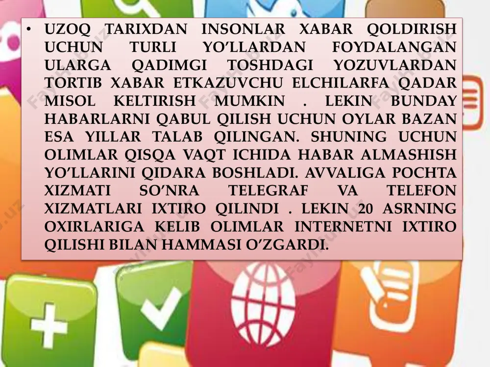 shunchaki talabalar uchun xabar almashuv sayti bo’lishi rejalashtirilgan edi . lekin atiga 1 oy ichida ushbu saytga 200 000 dan ortiq inson tashrif buyurdi. shundan so’ng mark saytning kelajagi porloq ekanligini tushundi va uni ommalashtirish ishlarini boshlab yubordi . ayni vaqtda esa sayddan 2 mlddan ortiq inson ro’yxatdan o’tgan bo’lib u dunyodagi eng ko’p foydalanuvchisiga ega saytdir. • ijtimoiy tarmoqlarning oilaviy munosabatlarimizga salbiy ta'siri  oilaga nisbatan kamroq g'amxo'rlik:  odamlar o'z oila a'zolariga nisbatan kamroq g'amxo'rlik qilishadi.  ular oilasi bilan qimmatli vaqt o'tkazish o'rniga facebook, whatsapp va twitter - dan foydalanish bilan band .  oila a'zolarining bunday beparvo xatti-harakatlari juda og'riqli. aftidan, odamlar uyda biron bir yaxshi yoki yomon voqea sodir bo'lgan bo'lsa, tashvishlanmaydilar aslida bu juda achinarli holat.  bu ijtimoiy tarmoqlarning oilaviy munosabatlarimizga birinchi va eng dastlabki salbiy ta'siri. https://www.whatsapp.com/ oilaviy masalalarda befarqlik: • ijtimoiy tarmoqlardan foydalanishni odat qilgan odamlar ko'proq befarq qolishlari ham kuzatilgan. …