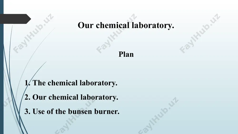 ry week the students attend lectures and have their practical classes on chemistry. during practical classes, the students make many interesting experiments. they obtain pure oxygen, hydrogen and other elements and study their properties. they often dissolve and mix substances and obtain solutions and mixtures. before a reaction, they weigh substances, as they have to know the exact amount of substances, which they use in a reaction. during the reaction they observe it and at the end of a reaction they record the yield. 3. use of the bunsen burner. turn on the gas and, after a few seconds, light the burner by bringing a lighted match from the side to the top of the burner. do not hold a lighted match over the burner when turning on the gas. adjust the gas valve and rotate the collar over the air vents until the flame has an inner blue cone …