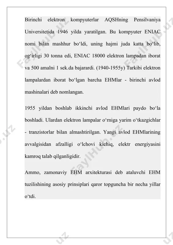 bajapadigan vazifaga qarab quyidagi bo’lakka bo’lamiz. 1. alfavit – raqamli , maxsus belgilar kiritiladigan klavishalar (tugmachalar) ( probel, 0-9 bo’lgan sonlar , lotin xarflar a - z , kirill xarflari , a – ya , xizmatchi simvollar va x.k.) 2. funksional klavishalar f1- f10 3. xizmatchi klavishlar enter, exc, yo’nalish tugmachalari.tab, left, up , down, right, pgur, pgdn. 4 . yordamchi klaviatura. ayrim xizmatchi klavishalarni ko’rib chiqamiz. enter – satr kiritilishi tugaganligini bildiradi; exc – (inglizcha qochish) buyruqni bekor qilish , dasturdan chiqish uchun foydalaniladi; home – kursorni qator boshiga qo’yadi. end - kursorni qator oxiriga qo’yadi pgur – matnni orqaga varaqlaydi. pgdn - matnni oldinga varaqlaydi. delete [ del ] – kursor ko’rsatayotgan belgini olib tashlash. ins [ insert ] – simvol kiritayotgan vaqtida bosilsa , kursor ko’rsatayotgan pozisiyadagi mavjud simvol o’rniga yangisi uriladi. agar mazkur klavish bosilmasa, bor simvol bir pozisiyaga, o’ngga surilib oraga yangi simvol kiritiladi. baskspace …