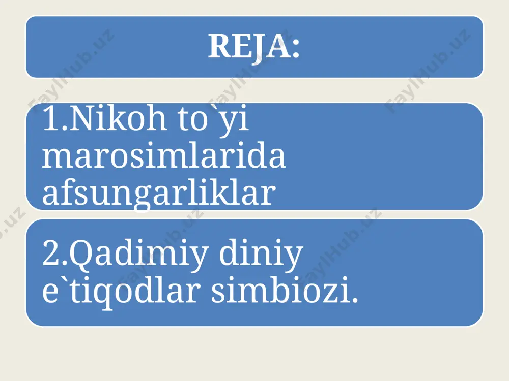 niy tusdagi afsungarliklar ham kelin-kuyovning serfarzand bo`lishlarini tilab, ularning turli yovuz kuchlardan va yomon ko`zlardan saqlashga qaratilgan. xalqimizning nikoh to`y marosimlar o`zining tashkiliy qismlaridan tortib to nihoyasiga etgunicha bir qancha bosqichdan iboratdir. shu bois biz ushbu turkum marosimlarda o`tkaziladigan afsungarlik va qadimiy diniy e`tiqodlar izlarini ma`lum bosqichlarga bo`lib o`rganamiz: 1. to`ygacha bo`lgan urf-odat, an`ana va marosimlardagi afsungarliklar; 2. to`y vaqti, ya`ni kelinni olib kelish va nikoh marosim bilan bog’liq holda bajariladigan urf-odatlarda diniy e`tiqodlar sinkretlashgan ko`rinishlar; 3. to`ydan keyingi marosimlardagi afsungarliklar va boshqa e`tiqodlar. o`zbek xalqi nikoh to`y marosimlarini boshlab beruvchi dastlabki marosim sovchilikdir. farg’ona vodiysi qipchoqlarida oldinlari sovchilikka irim qilib oq va qizil otda borilgan. lekin sovchilar hech qachon qora otda bormaganlar. chunki qora otda borishlik ishni bitmasligiga sabab bo`lar ekan. sovchilar ishni bitirib kelganlarida bo`lg’usi kuyovga "ish bitdi, endi kelinga sirg’a olib kel" - deyishgan. ayollar qulog’iga taqadigan sirg’alar dastlab afsungarlik ahamiyatiga ega bo`lgan. shu bois hozir ham …