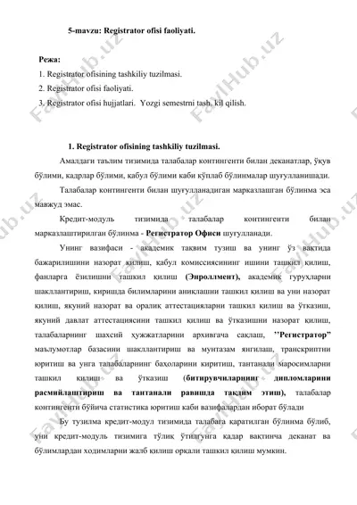 registrator ofisi faoliyati — DOCX