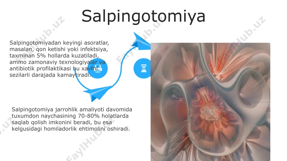 kabi jarrohlik amaliyotlari ektopik homiladorlik va bachadon naychasining yiqilishini davolashda qo'llaniladi, ammo 5% dan kam hollarda tubulyar homiladorlikni saqlab qolish mumkin. ektopik homiladorlikning 20% gacha holatlari bachadon naychasining yorilishi bilan murakkablashadi, bu esa og'ir qon ketishi va onaning hayotiga tahdid soladigan holatlarga olib kelishi mumkin. ektopik homiladorlikning 20% gacha holatlari bachadon naychasining yorilishi bilan murakkablashadi, bu esa og'ir qon ketishi va onaning hayotiga tahdid soladigan holatlarga olib kelishi mumkin. oldini olish oldini olishning muhim jihati – bachadon naychalarining shikastlanishiga olib kelishi mumkin bo'lgan jarrohlik amaliyotlaridan keyin reabilitatsiya davrini to'liq bajarish, bu 15% ga yaqin holatlarda ektopik homiladorlik ehtimolini kamaytiradi. oldini olishning samarali usullaridan biri bu muntazam ginekologik tekshiruvlardan o'tish bo'lib, ularning 90% dan ortig'i erta tashxis qo'yish imkonini beradi va homiladorlikning ektopik shakllarini oldini olishga yordam beradi. laparotomiya laparotomiyaning keng qoʻllanilishi ektopik homiladorlikni davolashda, ayniqsa, bachadon naychasining prolapsisi bilan birga boʻlganda, 80% dan ortiq holatlarda samarali boʻladi, bu esa minimal …
