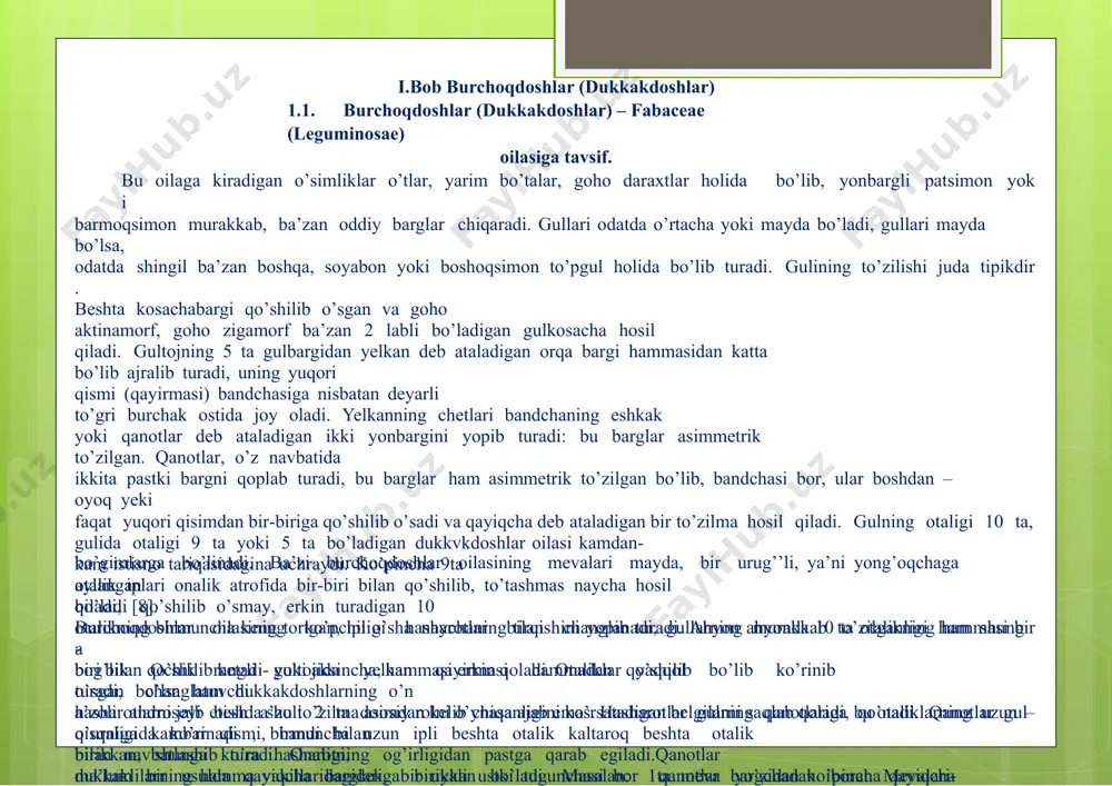 n dumboqcha bo’ladi,o’shadumboqchalarqayiqchabarglariningtegishlibotiqjoylarigakattaligiva shaklibotiqjoylarigakattaligivashaklijihatdanrasomoskeladi.shungako’raqayiqchaichidaonalikbilanotaliklar yashirinibturadi.gulochilganpaytda changdonlardan to’qiladigan chang qayiqcha pastga qayrilganida tashqarigachiqib qoladivahasharotqornigayopishadi. ba’zidukkakdoshlaroilasigaqayiqcha shaklanuchiochik,naychagao’xshaganbo’ladi,shundachangkampaktmassa ko’rinishidao’shanaychadasiqibchiqariladi.boshqadukkakdoshlardaqayiqcha chetlari ustki uchi bilan bir biriga qo’shilib o’sadi va shu tariqa paydo bo’lganchoq hasharotqonganidaso’kilibketadi,aynivaqtdatumshuqchaochilibqoladi, hasharotlarbilanchanglanuvchidukkakdoshlaroilasininghammasinektar chiqaradi, shu bilan birga nektardan onalik tagida, onalik bilan otalik naychasining asosiyo’rtasidaturadi.ko’pchilikvakillardaerkinturadigan1taotalikbo’lgani holda,onaliknaychasiningochikbo’lishinektarniso’ribolishuchunhasharotgayengillik tug’diradiganmoslanish belgisihisoblanadi.odatdaerkinturgan otalikningbirmunchakengtortganipchasitagidachuqurchasibo’ladi.nektar shu chuqurchadan tashqarigachiqaradi[19]. changdonlarning gullash paytiga kelibchangdon bo’shalishi o’simlikning o’z-o’zidanchanglashigaimqontug’diradi, chunkitumshuqchachangdonlarningyonginasidaturadi.ammodukkakdoshlaroilasidakengtarqalganproterondriya o’simlikningo’z–o’zidanchanglashigayo’lqo’ymaydi.lekinba’ziformalar (masalan ekiladigan no’xat) o’z–o’zidan changlanuvchi o’simliklar qatoriga kirib olgan. burchoqdoshlaroilasio’ziningxo’jalikdato’tganahamiyatijihatidanyopiq urug’’li o’simliklarning engmuhimoilaridan biridir.ularningahamiyati 1chi galda dukkaklilarningvaumumanbacteriumradicicoladegannombilanataladigan bakteriyalarbilanbirgayashashigabog’lik.bacteriumradicicolaturlariorasida fiziologikjihatdanmustaqilbo’lganbir qanchaformalarborki,ularningharbiri dukkakdoshlar oilasiningma’lum bir turlariyoki tur guruhlari bilan birgayashaydi. ildiz tuklariorqali tuproqdabirlamchi il
