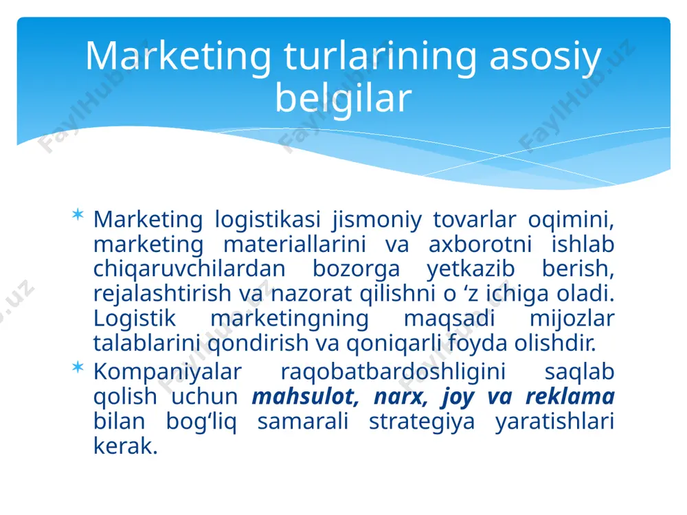 gi bilan taqqoslash orqali kompaniyaga sezilarli yaxshilanishlarni ta’minlaydigan o‘zgarishlarni amalga oshirishingiz mumkin. benchmarketing - 1 yaxshilanishlarni qaysi va qayerda nishonlash kerakligini aniqlash; 2 boshqa tashkilotlarning yuqori ishlash darajalariga erishishini tahlil qilish; 3 tahlil qilingan ma’lumotni kompaniya faoliyatini yaxshilash uchun ishlatish. benchmarketingning maqsadlari quyidagilardir: benchmarketingning ikkita asosiy turi mavjud 1 muammoli joylarni aniqlash 2 0 ‘xshash jarayonlarga ega tarmoqlarni aniqlash 3 tegishli sohalarda lider kompaniyalarni aniqlash 4 choralar va eng yaxshi amaliyotlarni aniqlash uchun tadqiqotlarni o‘tkazish 5 eng samarali faoliyat ko‘rsatayotgan kompaniyaga tashrif buyurish 6 rivojlanish uchun strategik rejalarni tavsiya qilish. benchmarketing tahlili jarayoni o ‘z navbatida 6 ta komponentdan tashkil topgan: innovatsion marketing yangi mahsulot va xizmatlarni bozorda muvaffaqiyatga erishishga yordam beradigan barcha innovatsion boshqaruv tadbirlarini qamrab oladi. innovatsion marketingning haqiqiy vazifasi va missiyasi bozor muvaffaqiyatiga erishishdir. marketing va innovatsiyalar biznes uchun daromad keltiradi. samarali marketing rejasi va amalga oshirilishi savdo foydasi va daromadlarning oshishiga olib keladi. bu quyidagi o …