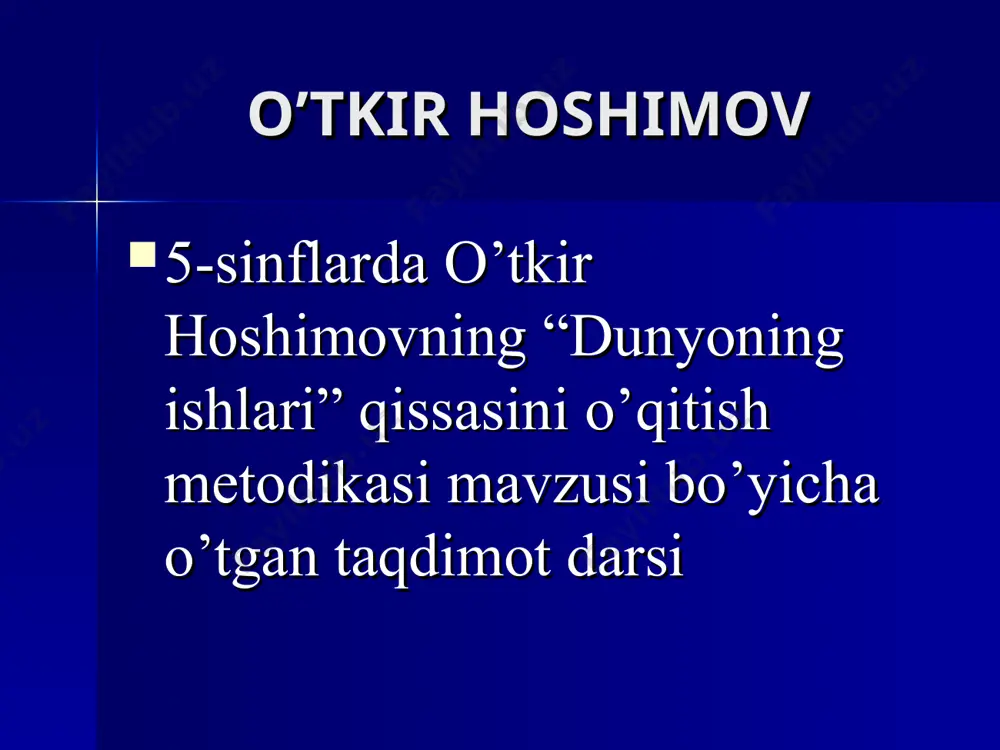 yillarda test 3 2. adibning hikoyalari berilgan qatorni toping? a. “nur borki, soya bor”, “ikki eshik orasi” b. “ikki karra ikki besh”, “bahor qaytmaydi” d. “urushning so’nggi qurboni”’ “muhabbat”. c. “tushda kechgan umrlar”, “to’ylar muborak” yangi mavzu aziz o’quvchilar bugun biz adibning “dunyoning ishlari” qissasi haqida gaplashamiz. bu asar haqida gaplashar ekanmiz, biz uchun dunyoda eng aziz, eng ulug’ bo’lgan insonni ko’z oldimizga keltiraylik. bu bizning – onamiz(hamma birdan). adib fikri zero adib ham asarni boshlamay turib shunday yozadi: bu qissa katta-kichik novellalardan iborat. biroq ularning barchasida men uchun eng aziz odam – onam siymosi bor. bundagi odamlarning hammasini o’z ko’zim bilan ko’rganman. faqat ba’zilarining ismi o’zgargan, xolos. bu odamlarning qismati ham qaysidir jihati bilan onamga bog’langan. adib fikri dunyodagi hamma onalar farzandiga munosabat bobida bir-biriga juda o’xshaydi. bas, shunday ekan, bu asar sizlarga bag’ishlanadi aziz onajonlar! darhaqiqat, yozuvchi aytganidek dunyodagi onalarning barchasi, millatidan, irqidan qat’iy nazar farzandga mehribonligi, farzandi …