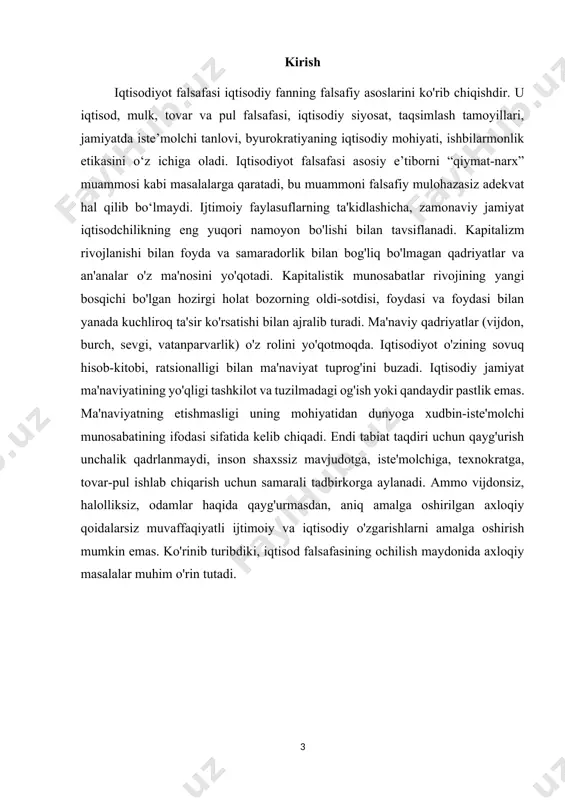 rishlarni amalga oshirish mumkin emas. ko'rinib turibdiki, iqtisod falsafasining ochilish maydonida axloqiy masalalar muhim o'rin tutadi. 1. iqtisodiyot falsafasi va zamonaviylik 21-asr boshlariga kelib eng rivojlangan mamlakatlarda global iqtisodiy jamiyat shakllangan, shuningdek, unga mos keladigan shaxs tipi - homo ekonomikus. ijtimoiy uyushgan egoizm hayotning hukmron shakliga aylanadi. jamiyat taraqqiyotining yangi bosqichi moddiy ishlab chiqarish va iste’mol sohasida hisob-kitob, sotib olish va sotish hayotning boshqa sohalariga ham kirib kelganligi bilan tavsiflanadi. bularning barchasi jamiyat va odamlarning shaxsiy hayoti sohasining to'liq tijoratlashuvi mavjudligidan dalolat beradi. va bu jarayonda faoliyatning deyarli barcha sohalariga ta'sir ko'rsatadigan eng muhim ijtimoiy institutlardan biri sifatida ommaviy axborot vositalarining o'rni katta. shunisi e'tiborga loyiqki, ko'plab zamonaviy sotsial-demokratlar ijtimoiy adolat va xavfsizlik iqtisodiyotini afzal ko'radilar. ular “bozor iqtisodiyoti, lekin bozor jamiyati emas” shiorini e’lon qildilar. ular o'zlarining ijtimoiy dasturlarida bozor qonunlariga qarshi turish zarurligini isbotlaydilar, umuminsoniy venalitetni ta'lim, madaniyat, san'at, shaxsiy va shaxslararo munosabatlar sohalariga o'tkazishga qarshi chiqadilar. ular …