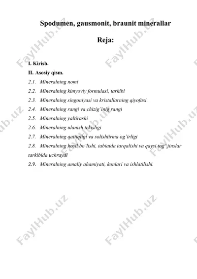 spodumen, gausmonit, braunit minerallar — DOCX