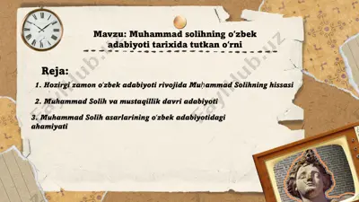muhammad solihning oʻzbek adabiyoti tarixida tutkan oʻrni — PPTX