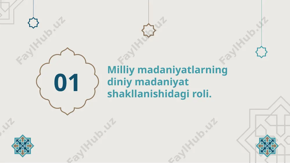 s/_rels/slide10.xml.rels ppt/slides/_rels/slide11.xml.rels ppt/slides/_rels/slide12.xml.rels ppt/slides/_rels/slide13.xml.rels ppt/slides/_rels/slide14.xml.rels ppt/slides/_rels/slide15.xml.rels ppt/slides/_rels/slide16.xml.rels ppt/slides/_rels/slide17.xml.rels ppt/slides/_rels/slide18.xml.rels ppt/slides/_rels/slide19.xml.rels ppt/slides/_rels/slide2.xml.rels ppt/slides/_rels/slide20.xml.rels ppt/slides/_rels/slide21.xml.rels ppt/slides/_rels/slide22.xml.rels ppt/slides/_rels/slide3.xml.rels ppt/slides/_rels/slide4.xml.rels ppt/slides/_rels/slide5.xml.rels ppt/slides/_rels/slide6.xml.rels ppt/slides/_rels/slide7.xml.rels ppt/slides/_rels/slide8.xml.rels ppt/slides/_rels/slide9.xml.rels [content_types].xml xx% xx% xx% xx% xx% xx% xx% xx% xx% xx% xx% xx% "diniy-madaniy an’analarning ahamiyati" milliy madaniyatlarning diniy madaniyat shakllanishidagi roli . 01 reja : o‘zbekistonda diniy madaniyatni rivojlanish tarixi va hozirgi davrdagi ahamiyati . 03 diniy urf odatlarnnig shaxs dunyoqarashi va tafakkuriga ta’siri . 02 diniy madaniy an’analarnnig ahamiyati va ularning o‘zaro ta’siri . 04 milliy madaniyatlarning diniy madaniyat shakllanishidagi roli . 01 madaniyat inson va jamiyat hayotida muhim o‘rin tutadi . madaniyat insoniyatga bir-biriga yaxshi muomala qilish , o‘zgalarni hurmat qilish , yer yuzida tinch-totuv yashashni o‘rgatadi . din e’tiqod qiluvchilarning ijtimoiy , etnik va ma’naviy hayotiga ta’sir o‘tkazadi . bu esa dunyo xalqlarining madaniyati , adabiyoti , san’ati kabi sohalariga kirib borishida ko‘rinadi . diniy madaniyat – inson ruhiyatining ozig‘idir . insoniyat o‘z taraqqiyoti davrida …