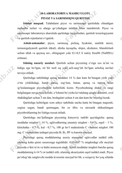 laboratoriya mashg'uloti. piyoz va sarimsoqni quritish — DOCX