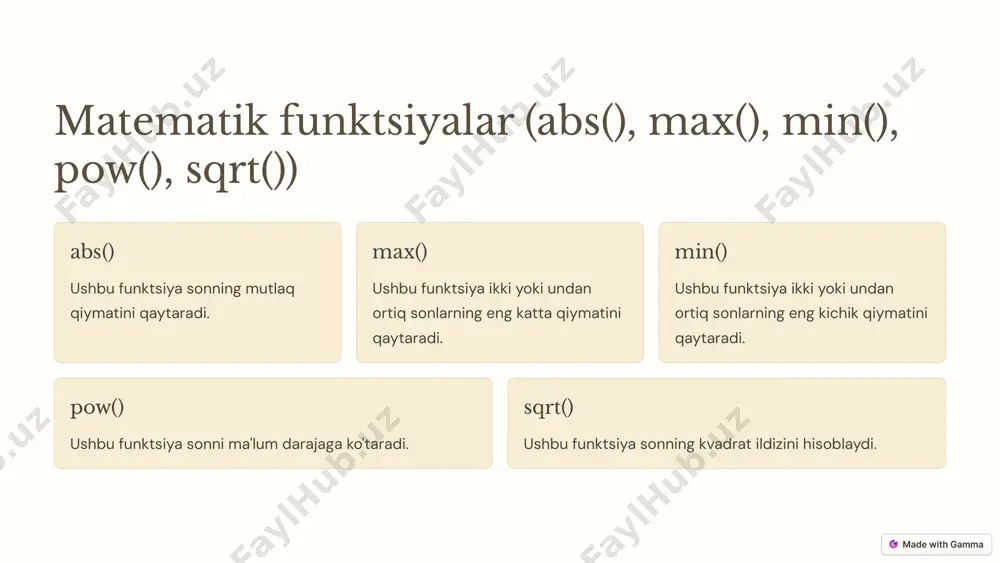python dasturlash tilida matematik funktsiyalar va ma'lumotlarni kiritish/chiqarish - Page 4