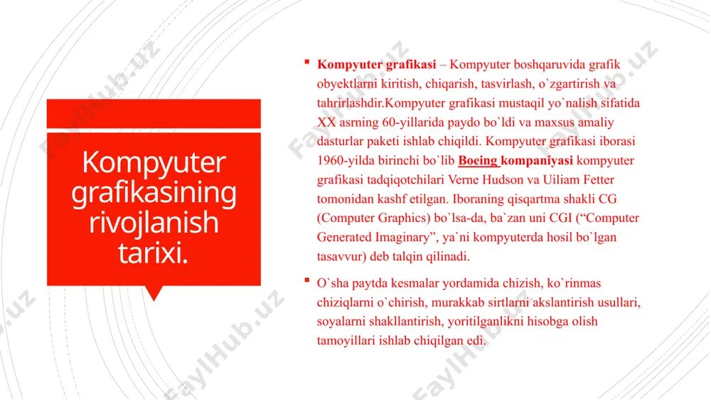 arni) tayyorlash uchun xizmat qiladi. power point adp - universal, imkoniyatlari keng bo’lgan, ko’rgazmali grafika amaliy dasturlari tarkibiga kiradi va matn, rasm, chizma, grafiklar, animasiya effektlari, ovoz, videorolik va boshqalardan tashkil topgan slaydlarni yaratish imkonini beradi. power point yaratgan hujjatlarini officening boshqa muharrirlariga, web sahifa ko’rinishida, rasm ko’rinishida (*.bmp, *.jpg) va boshqa ko’rinishlarda eksport qilish imkoni ham berilgan. power point adp misrosoft firmasining prezentatsiyalar bilan ishlash uchun eng qulay bo’lgan dasturiy vositalardan biridir. bu dastur orqali barcha ko’rgazmali qurollarni yaratish va ba’zi joylarda esa ma’lumotlar bazasi sifatida ham qo’llash mumkin. imaging process jarayoni. imaging process computer vision jarayoni. kompyuterni ko'rish bu fanlararo ilmiy soha bu qanday qilib ishlaydi kompyuterlar dan yuqori darajadagi tushuncha olishlari mumkin raqamli tasvirlar yoki videolar. nuqtai nazaridan muhandislik, vazifalarini tushunishga va avtomatlashtirishga intiladi insonning ko'rish tizimi qila olmoq.[1][2][3] kompyuterni ko'rish vazifalari uchun usullarni o'z ichiga oladi sotib olish, qayta ishlash, tahlil qilish va raqamli tasvirlarni tushunish …