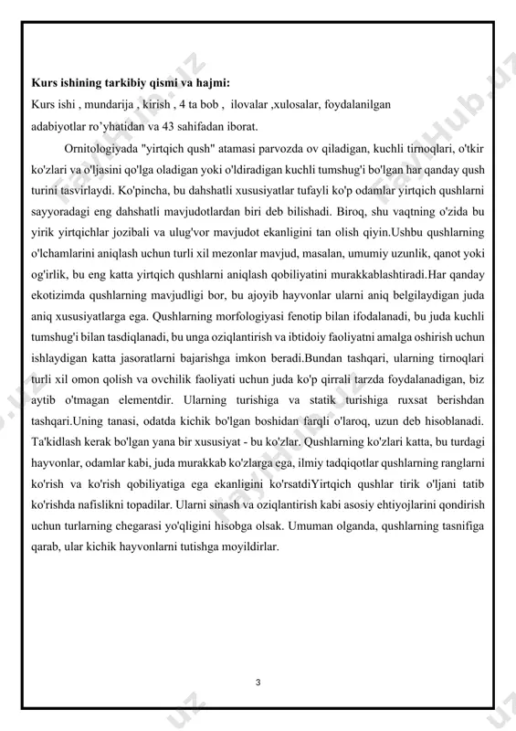 ko'rish va ko'rish qobiliyatiga ega ekanligini ko'rsatdiyirtqich qushlar tirik o'ljani tatib ko'rishda nafislikni topadilar. ularni sinash va oziqlantirish kabi asosiy ehtiyojlarini qondirish uchun turlarning chegarasi yo'qligini hisobga olsak. umuman olganda, qushlarning tasnifiga qarab, ular kichik hayvonlarni tutishga moyildirlar. 1 bob. yirtqich qushlar va ularni oilalari yirtqich qushlar ular asosan yirtqich ov qushlari bo'lib, ularning katta ko'zlari bor, bu ularga juda yaxshi ko'rish imkonini beradi va ular kuchli egilgan tumshug'i, shuningdek, o'ljasini yutib yuborish uchun yurakni ezuvchi tirnoqlari bilan ajralib turadi. ular, shuningdek, jimgina uchish imkonini beruvchi qattiq mushaklar va patlarni sport bilan shug'ullanadilar. ular hasharotlar, shuningdek, turli o'lchamdagi tirik yoki o'lik hayvonlar bilan oziqlanishi mumkin. ularni turli xil yashash joylarida topish mumkin va ular turli o'lchamlarda bo'ladi, boshlari tanasi va ko'zlariga nisbatan kichikdir. yirtqich qushlarning turlari ular ushbu uchta nom bilan tanilgan va yashash vaqtiga ko'ra ikkita katta guruhga bo'lingan, bular: kunduzgi yirtqich qushlar tungi yirtqich qushlara kunduzgi yirtqich qushlar …