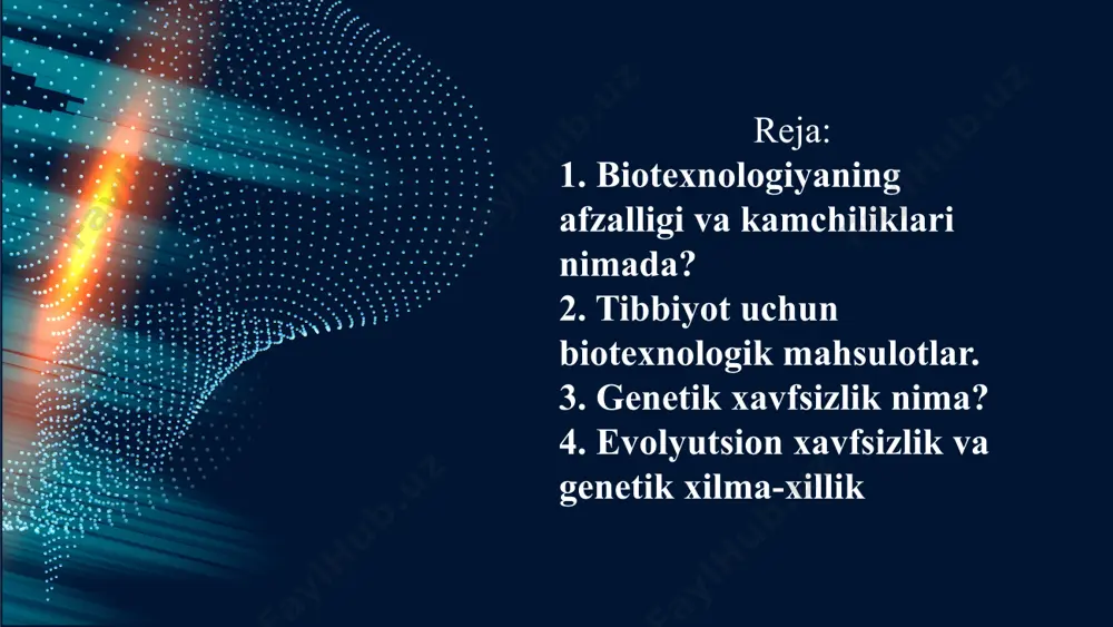 modifikatsiya texnologiyasi, yadroviy texnologiyasi potentsial xavfli genetik omillarning yangi turi paydo bo'ldi). shuning uchun alohida guruhga ajratiladi. keng tarqalgan potentsial xavfli quyidagilar transgen soya, transgenik makkajo'xori, transgen paxta. evolyutsion xavfsizlik va genetik xilma-xillik evolyutsion xavfsizlik-bu organizmdan yuqori darajadagi biologik tizimlarda (biomlar, ekotizimlar, biotsenozlar, populyatsiyalarda) ekologik-genetik jarayonlarning barqarorligini ta'minlash. genetik ma'lumotlarga va uni amalga oshirish mexanizmlariga salbiy ta'sir ko'rsatadigan omillar deyiladi genotoksikantlar. genotoksikantlarning ta'siri juda xilma-xil: mutagen, epimutagen, kanserogen, teratogen, embriotoksik. bunday omillarning salbiy ta'siri (genotoksiklik) turli darajalarda namoyon bo'lishi mumkin: molekulyar genetik, sitogenetik, morfofiziologik. genotoksikantlarga mutagenlar, promutagenlar, epimutagenlar, kanserogenlar, embriotoksinlar, teratogenlar, morfogenlar kiradi. genotoksikantlarga misollar: ionlashtiruvchi nurlanish, og'ir metallar, ko'plab organik birikmalar (masalan, aldegidlar, taqiqlangan oziq – ovqat qo'shimchalari-bo'yoq e-123, konservant e-240). genetik ma'lumotlarga va uni amalga oshirish mexanizmlariga salbiy ta'sir ko'rsatishi mumkin bo'lgan omillar potentsial genotoksikantlar hisoblanadi. kimyoviy potentsial genotoksikantlarga o'simliklarni kimyoviy himoya qilish vositalari, dorilar, ba'zi oziq-ovqat qo'shimchalari (masalan, e-249, e-250 nitrit konservantlari) kiradi. biologik potentsial genotoksikantlarga patogenlar …