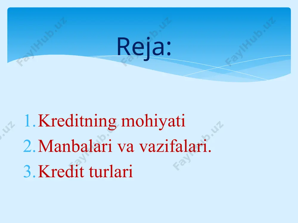 redit shakllari kredit aloqalari pul egasi bilan qarz oluvchi o‘rtasida bevosita va bilvosita bo‘lishi mumkin. birinchi holda ular to‘g‘ridan-to‘g‘ri muomalaga kirishadi. ikkinchi holda ular aloqasi vositachilar orqali yuz beradi. kredit munosabatlarida ishtirok etuvchi subyektlar, kredit obyekti va maqsadini inobatga olgan holda kreditning quyidagi shakllari mavjud: bank krediti • iqtisodiyotda juda keng tarqalgan kredit shakli bo‘lib, uning obyekti pul mablag‘larini bevosita ssudaga berish jarayoni hisoblanadi. bunda qarz oluvchi sifatida huquqiy shaxslar, aholi, davlat, xorijiy davlat fuqarolari ishtirok etishlari mumkin. qarz beruvchi sifatida esa faqatgina banklar qatnashadi. davlat krediti • kreditlash aholiga sotiladigan davlat zayomlari, obligatsiyalari bilan amalga oshiriladi. shu bilan birga, davlat jismoniy yoki yuridik shaxslardan qarz oladi. demak, davlat bir tomondan qarz beruvchi va ikkinchi tomondan qarz oluvchi sifatida ishtirok etadi. tijorat krediti • bu sotuvchilarning xaridorlarga tovar shaklida beradigan kreditidir. bu kredit moliya va tovar krediti shaklida bo‘lishi mumkin. moliya krediti eksportyorlarga ayrim kredit bitimlari bo‘yicha, importyorlarga sotib oladigan …