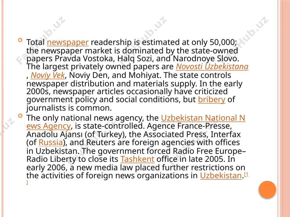 december 8, 1992, it became a republic with a separation of powers. although the executive consists of the president, prime minister, and the cabinet, in reality, president islam karimov holds firm control over the government as president and chairman of the cabinet of ministers. he also appoints and dismisses provincial governors, who answer only to him. under the terms of a referendum held in december 1995, karimov's first term was extended by five years; another referendum held on january 27, 2002 extended it to december 2007. the constitution provided for a unicameral legislature, the olly majlis, or supreme assembly, of 250 members. it meets only a few days each year and has very little power to shape legislation. the referendum of january 2002, proposed a bicameral parliament. the judiciary, consisting of the supreme court, constitutional court, and economic court, lacks independence.. the country is divided into 12 villoyatlars, or administrative …