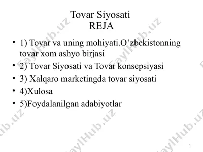 tovar siyosati va reja — PPTX