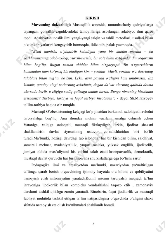 h ta’lim konsepsiyasi, metodist psixolog, didakt olimlarning muammo yuzasidan qayd etgan qarashlari, oʻzbekiston respublikasi prezidentining ta’lim tarbiyaga oid fikrlari. kurs ishi tuzilishi: bajarilgan kurs ishi kirish qismi,ikkita bob,5ta paragraf va qilingan xulosalardan iborat. ishga qoʻyilgan maqsadga erishishi uchun toʻplangan adabiyotlar manbalarning nomlari va elektron manzillari keltirildi i bob. tilshunoslikda gap bo‘laklari va sintaktik aloqalar masalalari 1.1. tilshunoslikda gap bo‘laklari talqini ma’lumki, har bir til tizimining sintaktik qatlamini o‘rganishda gaplar struktura jihatdan kommunikativ yo‘nalishiga hamda tarkibiga ko‘ra tasniflanadi. ammo gapdagi so‘zlar o‘zaro bog‘langan bo‘lib, ularning har biri gap tarkibida biror grammatik vazifani bajaradi. gap strukturasini tahlil qilishda undagi gap bo‘laklari sintaktik kategoriya hisoblanadi. mazkur kategoriyalar gap tarkibidagi elementlarning o‘zaro munosabatini, bu munosabatning harakterini, gapning grammatik jihatdan qanday bo‘laklarga ajralishini, so‘zning gapdagi rolini ko‘rsatadi. har bir gap ma’lum ob’yektiv mazmun va substant material, ya’ni so‘zlar yordamida ifodalanadi. gapning substantsional tomoni uning sintaktik strukturasi hisoblanadi. sintaktik strukturani tashkil etgan elementlar tilshunoslikda turlicha, ya’ni …